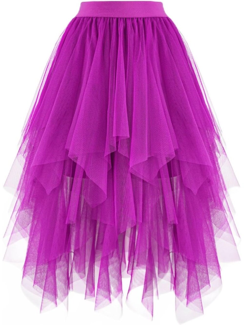 Women Lavender High Low Layered Asymmetrical Puffy Fairy Midi Length Tulle Skirt